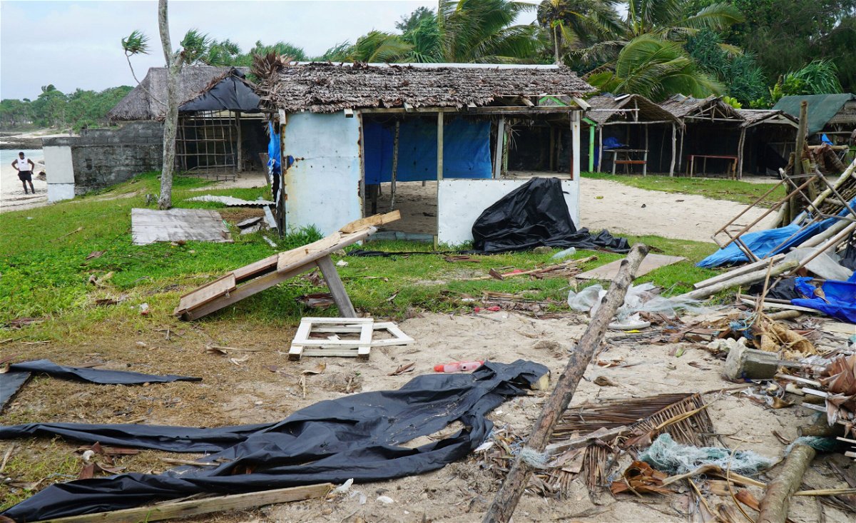 <i>Philippe Carillo/AFP/Getty Images</i><br/>Badly damaged buildings are pictured near Vanuatu's capital of Port Vila on April 7