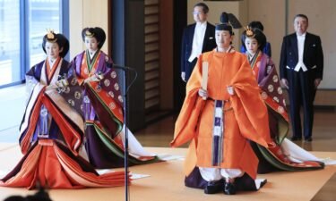 Members of the royal family head to Emperor Naruhito's enthronement ceremony at the "Matsu no Ma" state room of the Imperial Palace in Tokyo on Oct. 22