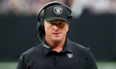 EA Sports will remove former Las Vegas Raiders head coach Jon Gruden from Madden NFL 22. Gruden is shown here on the sideline during a game against the Chicago Bears at Allegiant Stadium on October 10