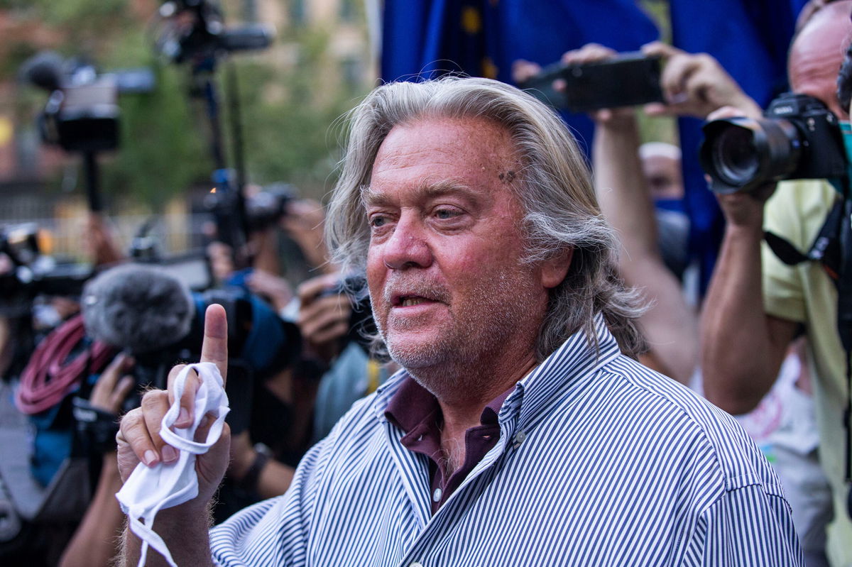 <i>Eduardo Munoz Alvarez/AP</i><br/>The House committee investigating the January 6 US Capitol attack is expected to formally kick off the process to hold Steve Bannon in contempt of Congress on Tuesday. Bannon is shown here speaking with reporters in New York.