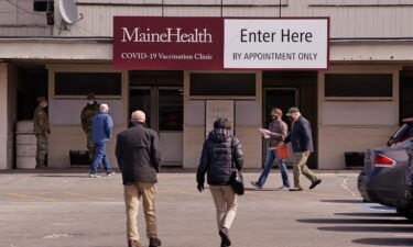 Some Maine health care workers are challenging the state vaccine mandate. Pictured is the Maine Health Covid-19 vaccination clinic at Scarborough Downs in March.