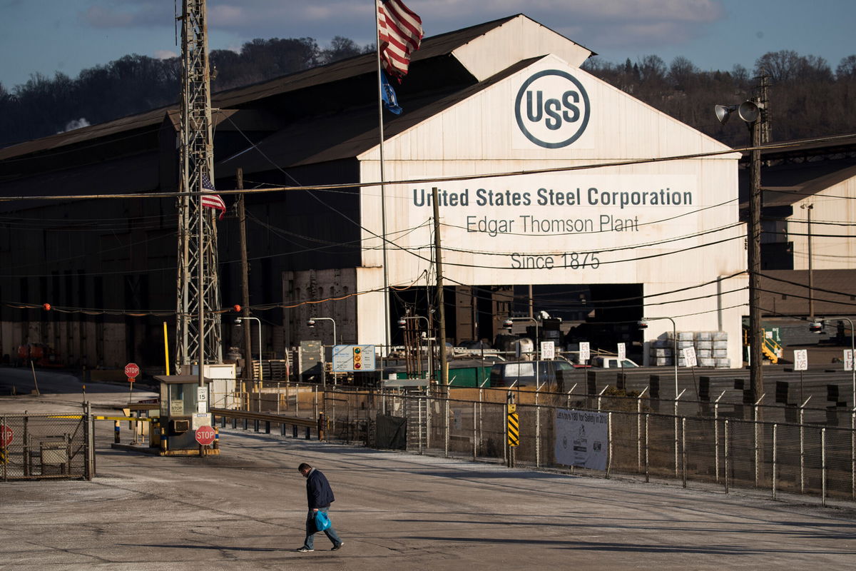 <i>Drew Angerer/Getty Images</i><br/>A worker leaves U.S. Steel Edgar Thomson Steel Works on March 10