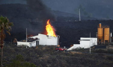 A cement factory in Los Llanos was set ablaze by the lava.