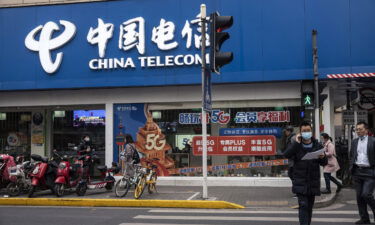 Washington bars China Telecom from operating in the United States over national security concerns. Pictured is a China Telecom store in Shanghai