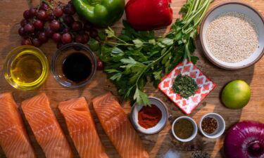 Mediterranean-inspired grocery staples include heart-healthy fish like salmon