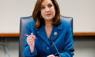 Oklahoma's State Superintendent of Public Instruction Joy Hofmeister speaks in Oklahoma City on March 16