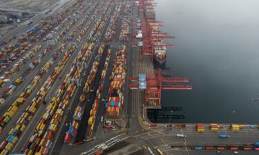 Aerial view of containers and ships at the Port of Los Angeles on October 23