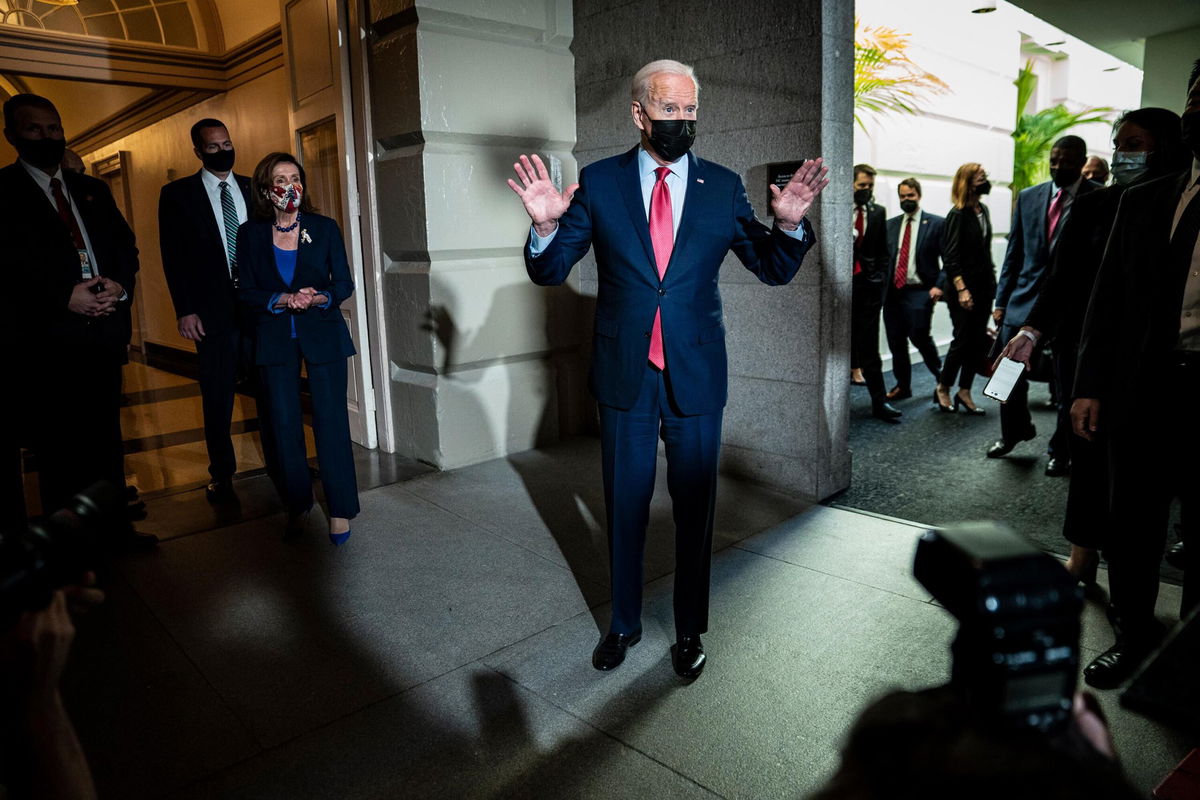 <i>Jabin Botsford/The Washington Post/Getty Images</i><br/>President Joe Biden in a speech on Monday is set to push Congress to raise the debt ceiling to avoid the US defaulting on its debt for the first time ever. Biden and Speaker of the House Nancy Pelosi are shown here after a meeting with House Democrats on Capitol Hill on Friday