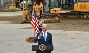 US President Joe Biden speaks about the bipartisan infrastructure bill and his Build Back Better agenda at the International Union of Operating Engineers Training Facility in Howell