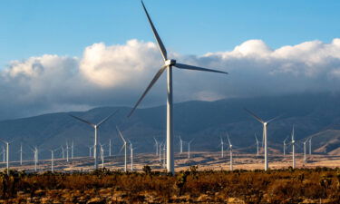 Wind turbines near the Tehachapi Mountains on in Rosamond