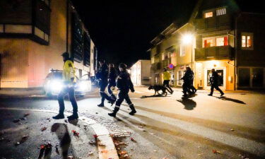 Police at the scene after an attack in Kongsberg