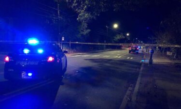 Police officers block off the area of an accident that resulted in the death of a young child trick or treating on October 31 in Atlanta