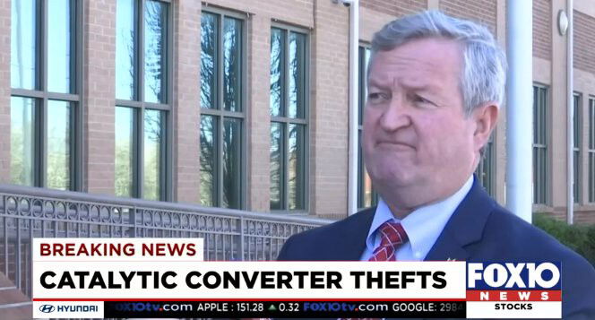 <i>WALA</i><br/>Mobile (Alabama) County Sheriff Sam Cochran speaks to the media about catalytic converter thefts.