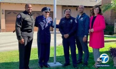 A flagpole displaying the American flag and the colors of the U.S. Air Force now stands proudly in front of the Southern California home of a 99-year-old retired Air Force veteran.