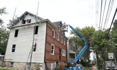 Workers continue the restoration work on the birthplace of famed singer and activist Paul Robeson in Princeton