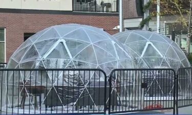 Igloos line the street of the Capitol District in Omaha