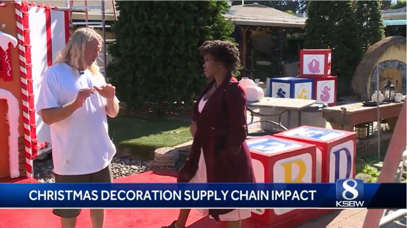 <i>KSBW</i><br/>Pat Farley (left) wonders how supply chain issues will impact his annual Christmas display