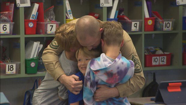 <i>KTVT</i><br/>The U.S. Marine has been away from his family for 317 days during his fourth deployment. He surprised his sons at school when he returned home this week.