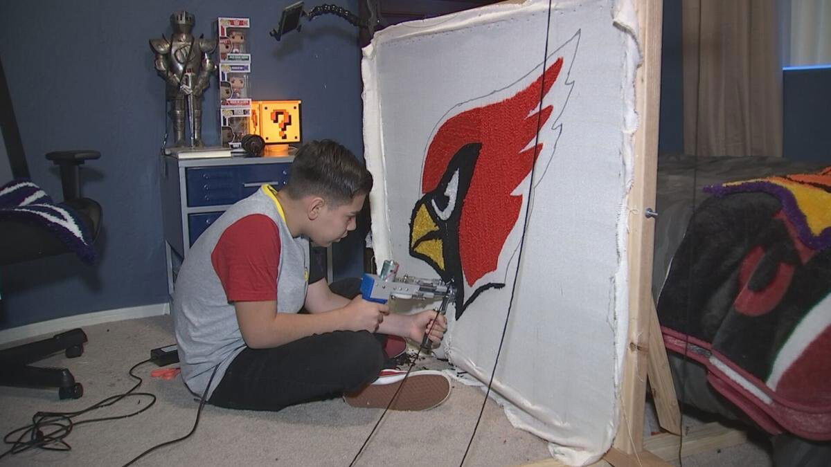 <i>KTVK/KPHO</i><br/>An Arizona eighth-grader is working to pay his own way so he can go on a school field trip. Angel Gonzalez gets mostly requests for custom rugs of an NFL or NBA team logo.