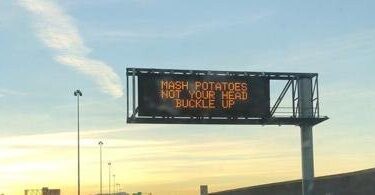 A billboard in Las Vegas says "Mash potatoes