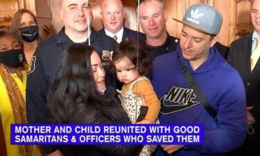 A mother and baby who were rescued after they were trapped underneath a car in a crash in Westchester County were reunited with the police officers and good Samaritans who lifted the vehicle off of them. They all came together at Yonkers City Hall Wednesday to meet for the first time