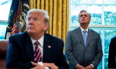 Donald Trump and his allies are starting to dangle the threat of the speakership over House Minority Leader Kevin McCarthy's head. Trump and McCarthy are shown here in the Oval Office of the White House on April 24