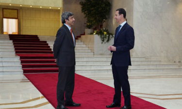 Syrian leader Bashar al-Assad (R) meets with the UAE's Foreign Minister Sheikh Abdallah in Damascus on Tuesday.