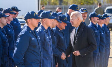 US President Joe Biden greets members of the Coast Guard at US Coast Guard Station Brant Point in Nantucket