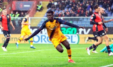 Felix Afena-Gyan celebrates after scoring against Genoa on November 21