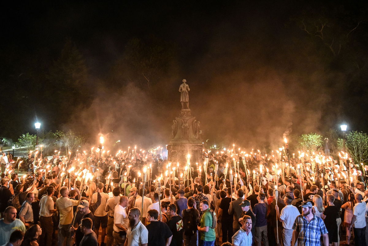 <i>Stephanie Keith/Reuters</i><br/>White nationalists participate in a march on the grounds of the University of Virginia ahead of the Unite the Right Rally in Charlottesville