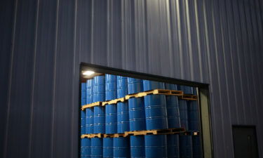 Oil drums stacked in a warehouse at Jacobi Oil Service Inc. in Floyds Knobs