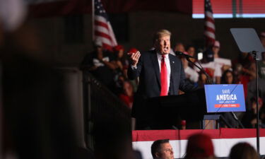 A pair of payments the Republican National Committee made to a law firm representing former President Donald Trump is raising questions among former and current GOP officials about the party's priorities. Trump is shown here during a rally at the Iowa State Fairgrounds on October 9