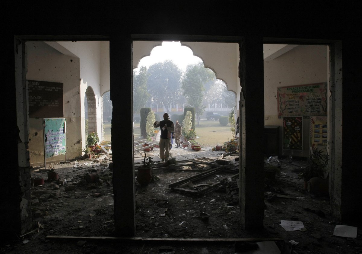 <i>B.K. Bangash/AP</i><br/>The Pakistani government and the armed militant group the Pakistani Taliban have agreed to a one-month ceasefire. This file photo shows a Pakistan army soldier inspecting the Army Public School that was attacked by militants