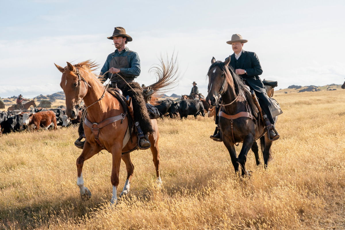 <i>Kirsty Griffin/Netflix</i><br/>Benedict Cumberbatch and Jesse Plemons play very different brothers in the Netflix western 'The Power of the Dog'.