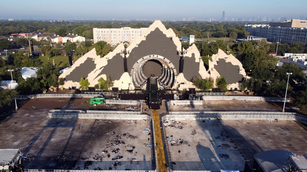 <i>Nathan Frandino/Reuters</i><br/>An empty stage is seen at the 2021 Astroworld Festival days after a stampede killed at least eight people in Houston.