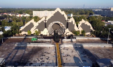 An empty stage is seen at the 2021 Astroworld Festival days after a stampede killed at least eight people in Houston.