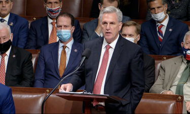 House Minority Leader Kevin McCarthy speaks on the House floor during debate on the Democrats' expansive social and environment bill at the US Capitol on November 18.