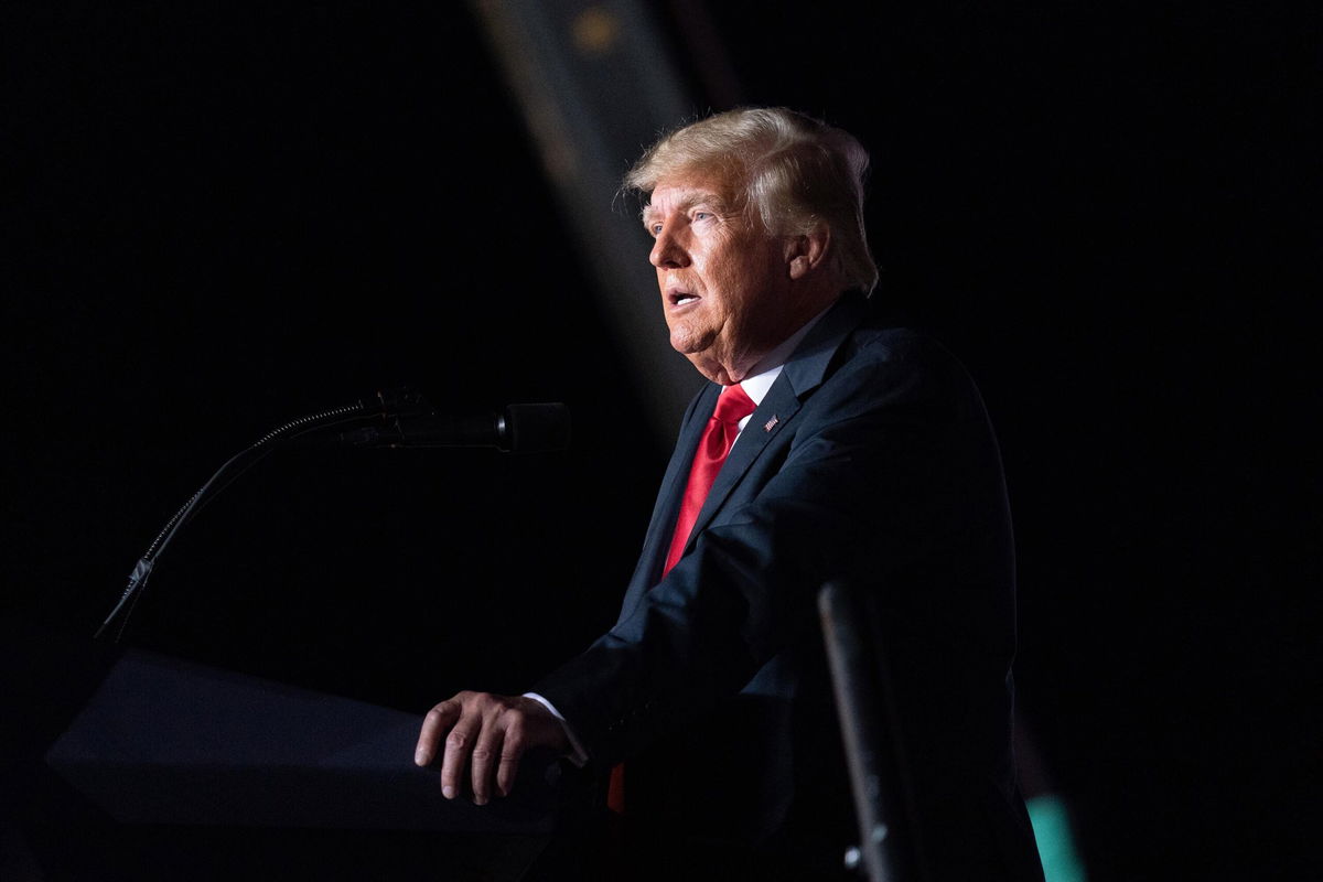 <i>Sean Rayford/Getty Images</i><br/>Former President Donald Trump is accusing the House select committee investigating January 6 of being so aggressive in its pursuit of his White House records that it could permanently damage the presidency. Trump is shown here at a rally on September 25