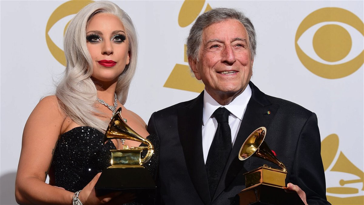 <i>FREDERIC J. BROWN/AFP/AFP/Getty Images</i><br/>Lady Gaga recently talked about Tony Bennett and his Alzheimer's diagnosis. The pair are shown here in the press room during the 57th annual Grammy Awards in Los Angeles