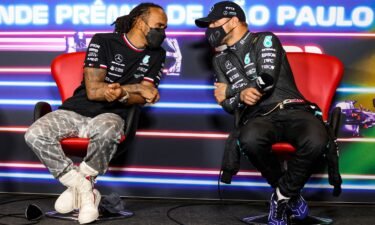 Valtteri Bottas and Lewis Hamilton speak during a press conference held after the Sao Paolo Grand Prix.