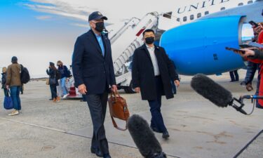 President Joe Biden speaks to reporters upon arrival at Joint Base Andrews