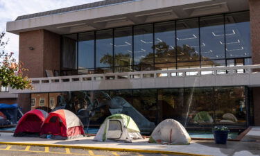 Tents are set up near the Blackburn University Center as students protest poor housing condition on the campus of at Howard University October 25