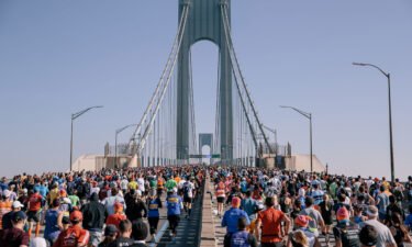 Runners cross the the Verrazzano Bridge during the TCS New York City Marathon on November 3