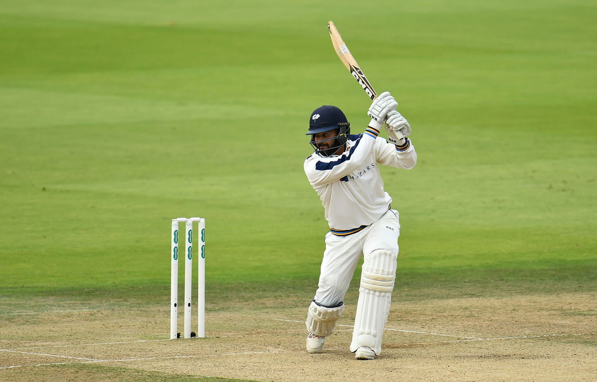 <i>Dan Mullan/Getty Images</i><br/>Azeem Rafiq of Yorkshire bats during day three of the County Championship Division One match between Middlesex and Yorkshire at Lords on September 22