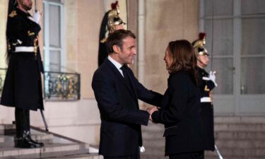 Vice President Kamala Harris (right) said she did not discuss with French President Emmanuel Macron the nuclear submarine deal between the US and Australia