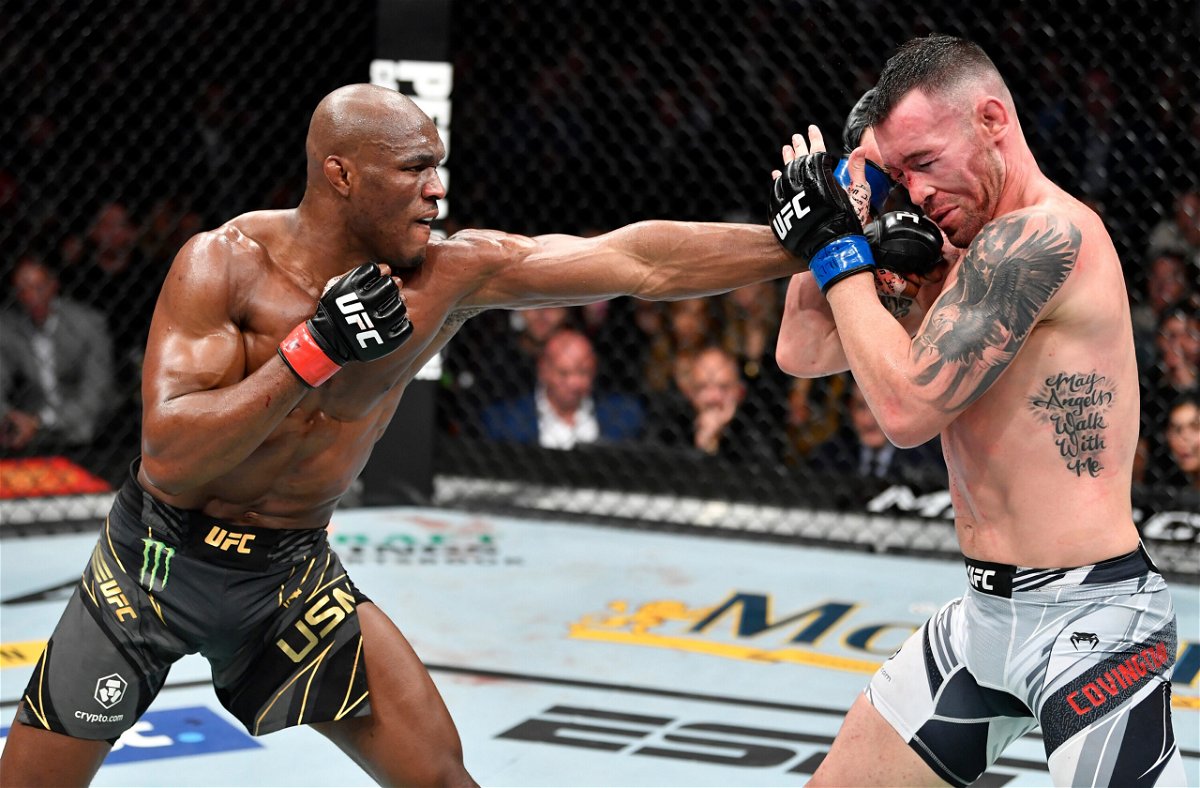 <i>Jeff Bottari/Zuffa LLC/Getty Images</i><br/>Kamaru Usman of Nigeria punches Colby Covington of the US in their UFC welterweight championship fight during the UFC 268 event at Madison Square Garden.