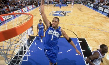 Tracy McGrady #1 of the Orlando Magic takes the ball up against the Milwaukee Bucks during the NBA game at TD Waterhouse Centre on Jan 19