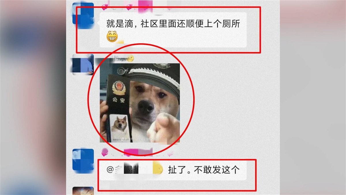 <i>Qingtongxia Police Department/WeChat</i><br/>A man in China was reportedly detained for nine days after sending a meme to a group chat that was deemed offensive to police.