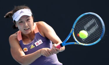 Peng Shuai is pictured in action in her women's singles first-round match against Nao Hibino of Japan on day two of the 2020 Australian Open at Melbourne Park.