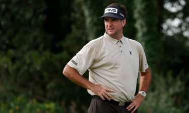 Bubba Watson looks on from the 16th tee during the first round of the Northern Trust.
